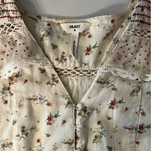 .Object Breeze Short Dress Linen Blend Lace Cottage Core Prairie Floral Sz 38/S - Picture 11 of 16